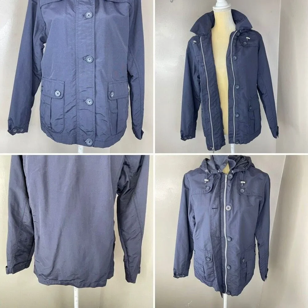 Lands’ End Women’s Hooded Rain Windbreaker Jacket Coat Small S 6-8 Navy Nylon
